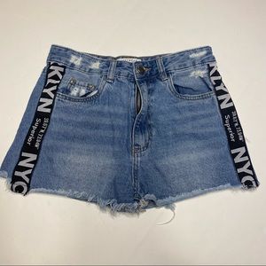 Streetwear Society High Rise NYC Brooklyn Denim Distressed Shorts